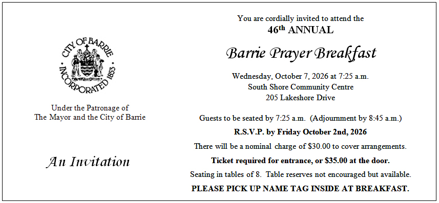 Annual Barrie Prayer Breakfast